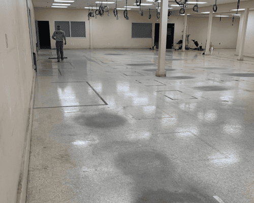 Freshly polished warehouse floor